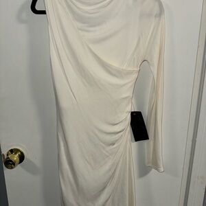 BEBE Asymmetrical Draped Midi Dress